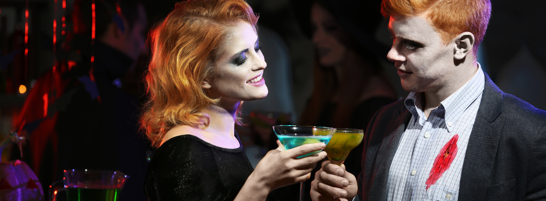 Couple Having Cocktails at Las Vegas Halloween Bar